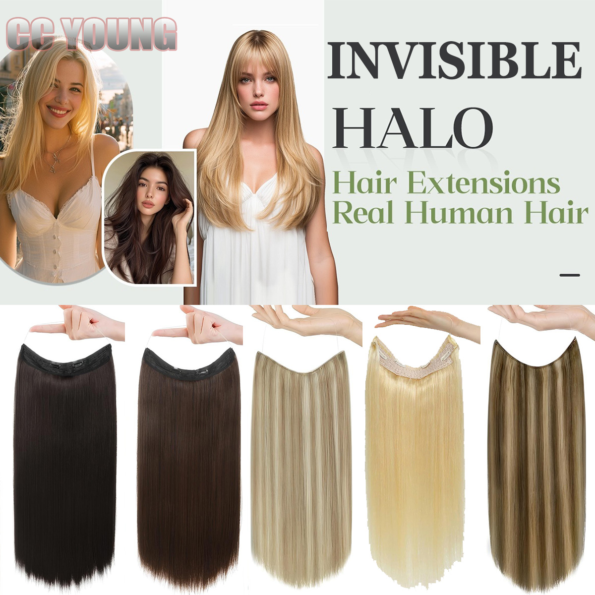 Invisible Halo Hair Extensions - Seamless Clip In Hair Extensions Human Hair recension och pris