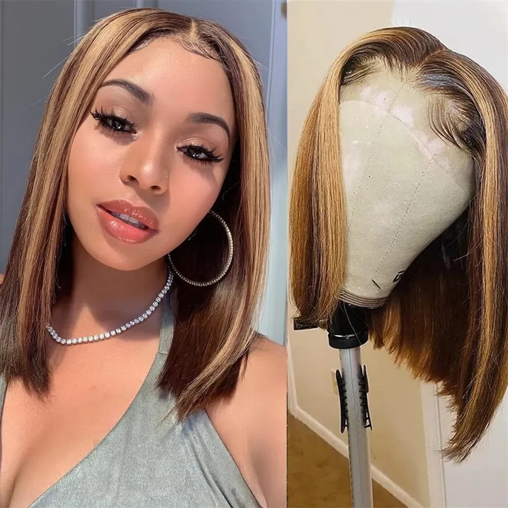 Highlight Blonde Wig Short Lac - Pre Parted 13X4 Lace Front Bob Wig recension och pris