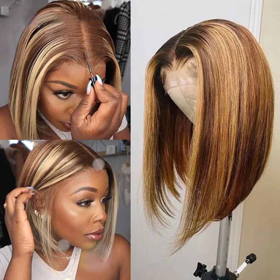 Highlight Blonde Wig Short Lac - Pre Parted 13X4 Lace Front Bob Wig recension och pris
