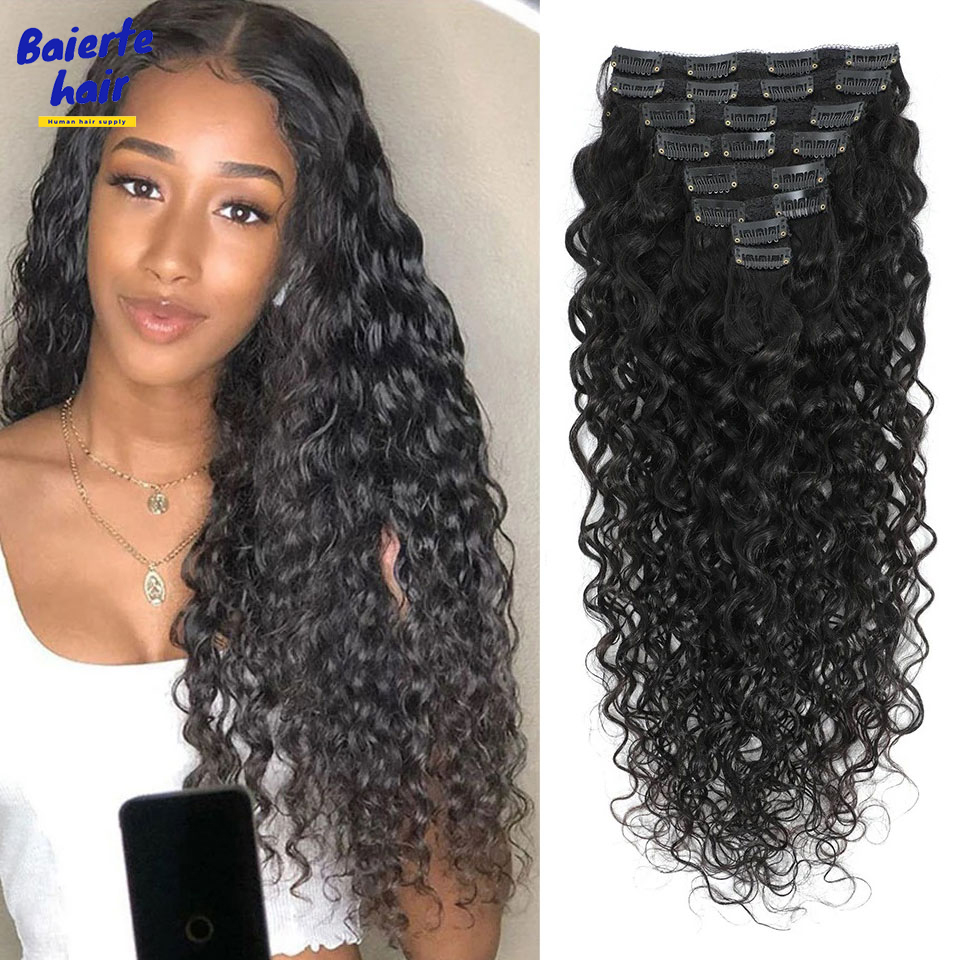 8-24 Inches Water Wave Curly C - Seamless Clip In Hair Extensions Human Hair recension och pris