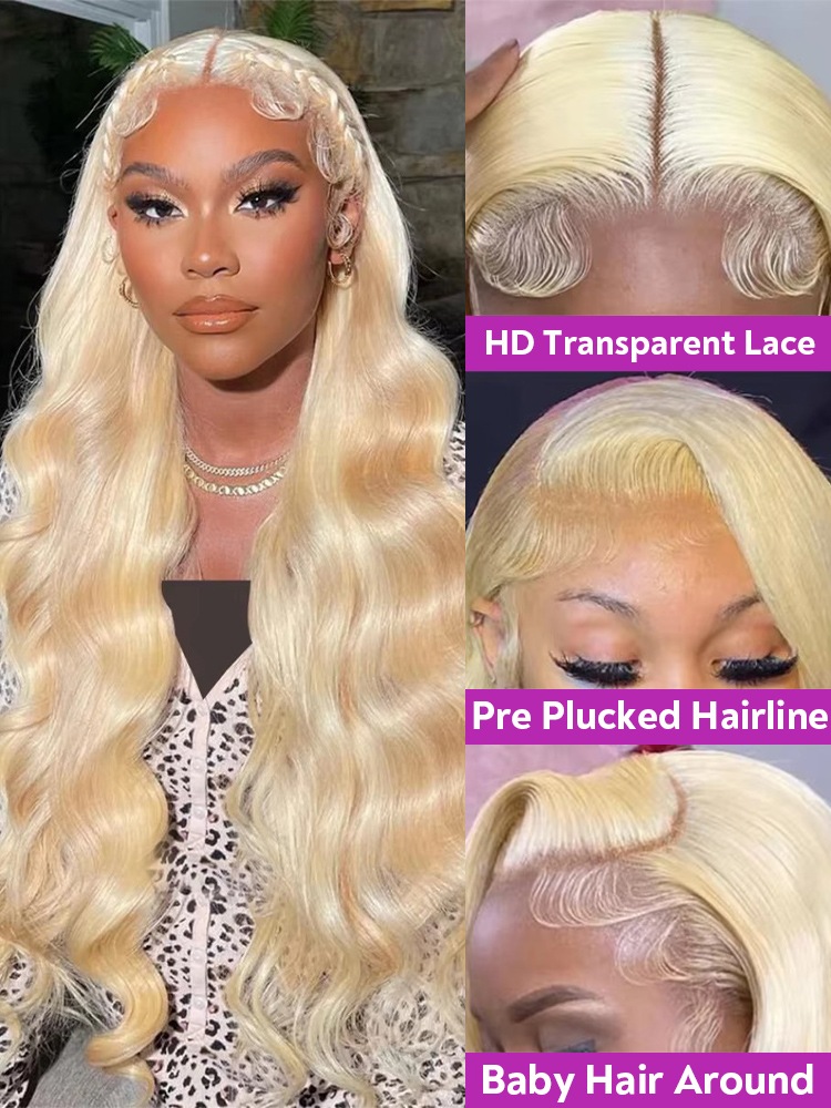 220% Density 613 Honey Blonde  - 613 Blonde Body Wave Lace Front Wig recension och pris