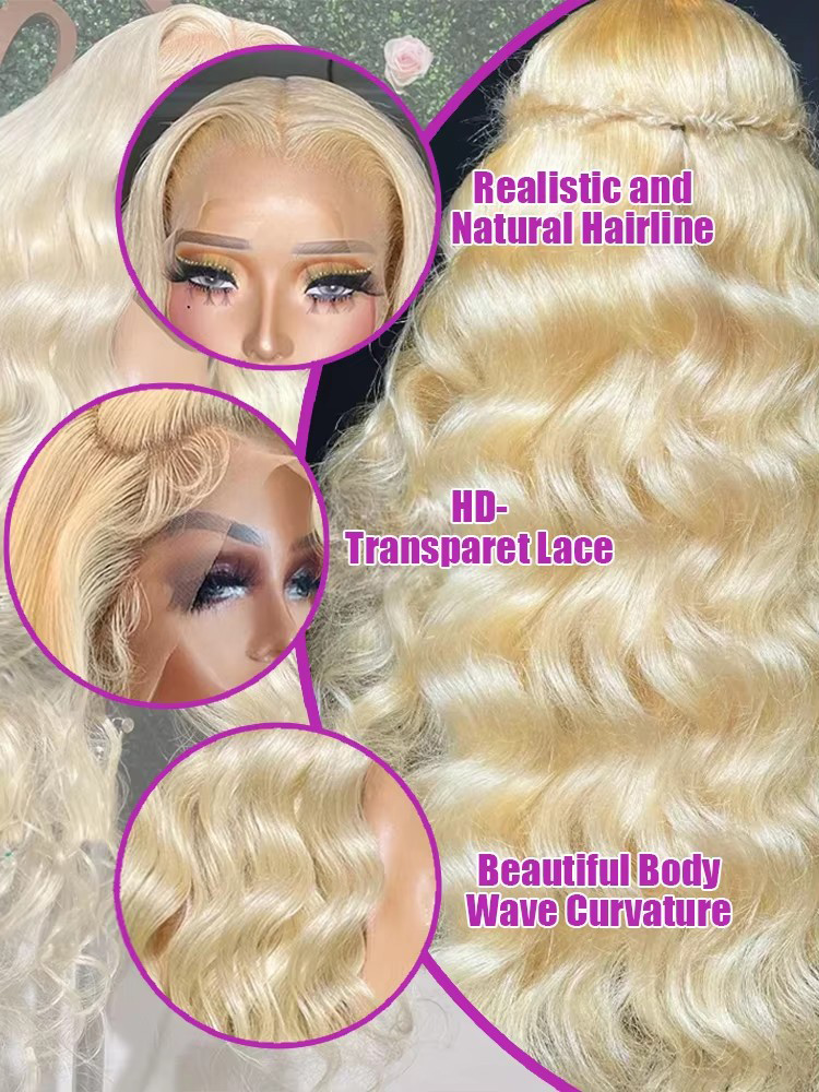 220% Density 613 Honey Blonde  - 613 Blonde Body Wave Lace Front Wig recension och pris