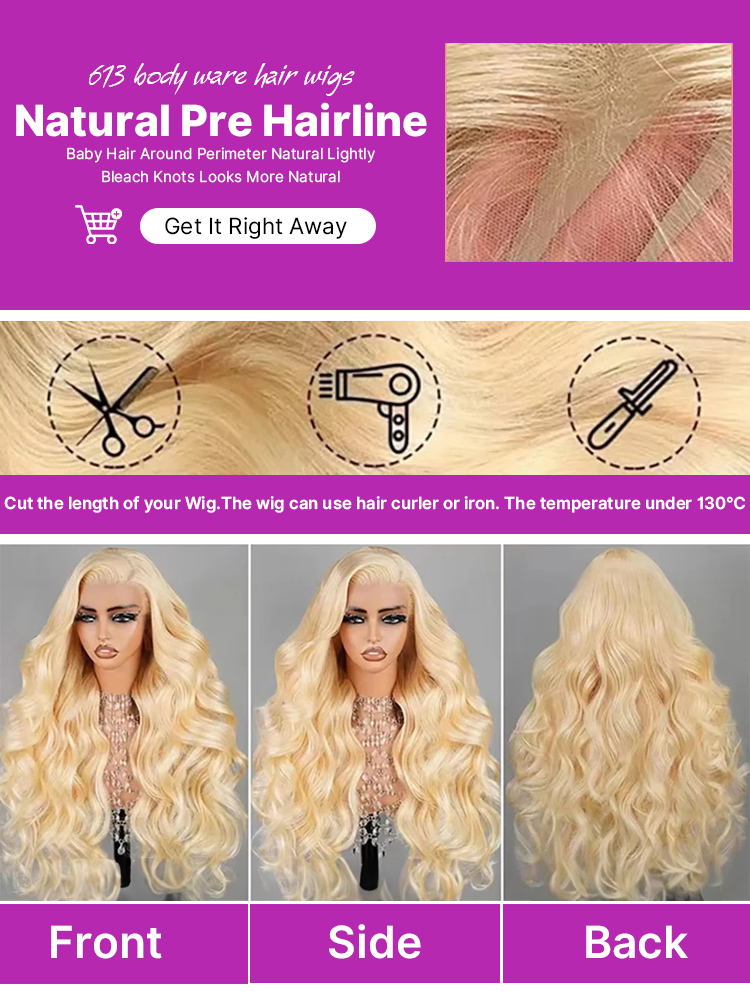 220% Density 613 Honey Blonde  - 613 Blonde Body Wave Lace Front Wig recension och pris